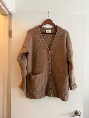 Wilfred Taupe Brown Button Front V-Neck Cardigan